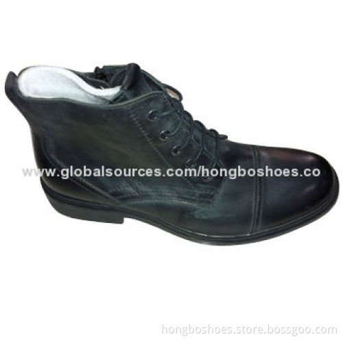 Leather Ankle Men's Boot, round toe, flat heel, casual leather upper
